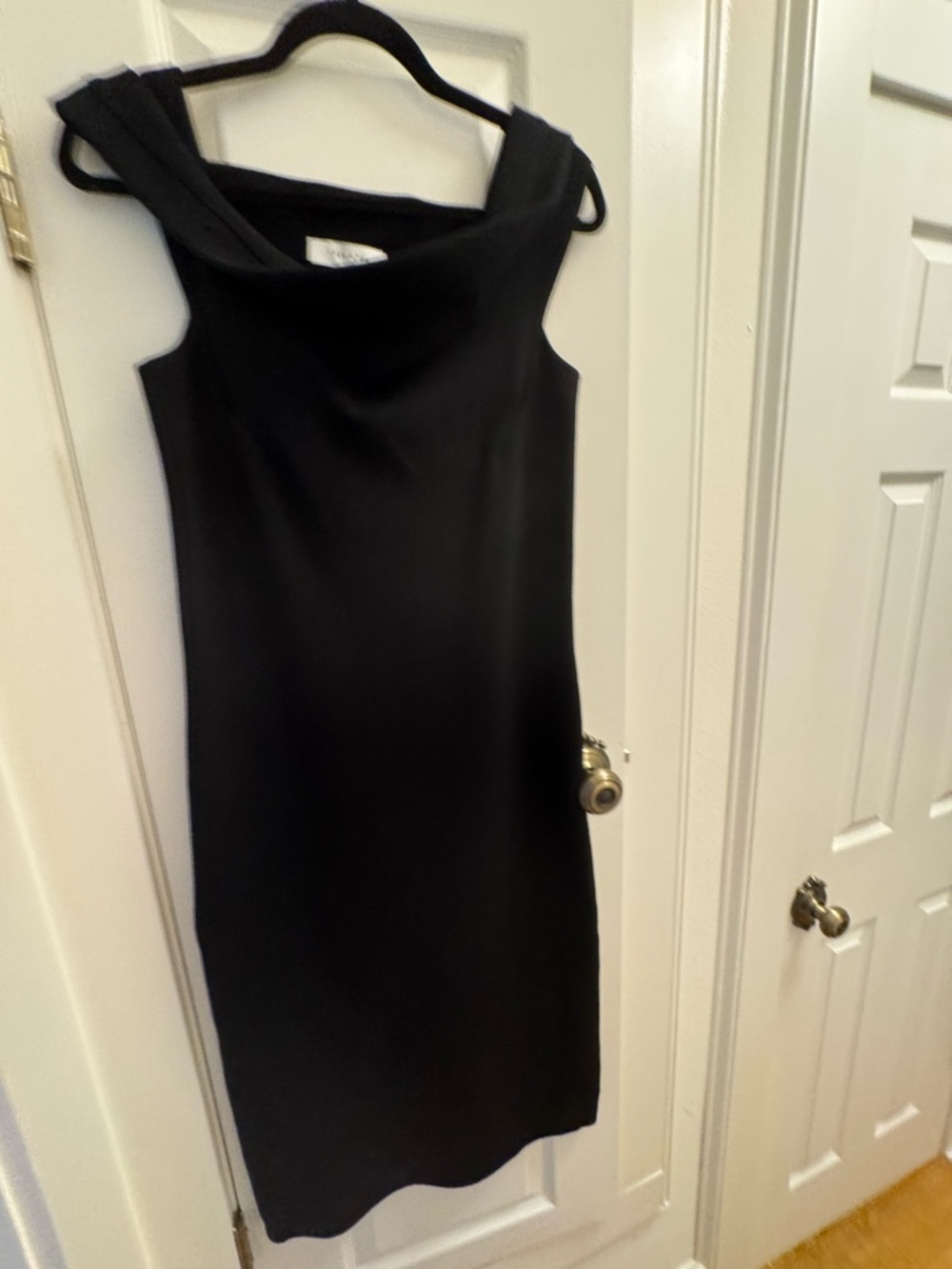 Lark & Ro Black Sleeveless Midi Dress with Draped Neck